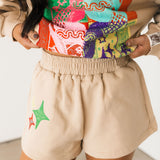 Beige Colorblock Bandana QOS Card Logo Short | Queen Of Sparkles