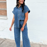 Stitched Wide Leg Pants | Denim