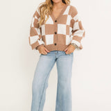 DOORBUSTER Checkered Cardigan | Beige