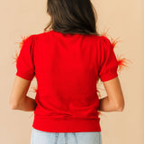 Licensed UGA Mascot Scattered Jewel Feather Short Sleeve Sweater | Queen Of Sparkles