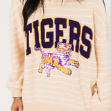 Licensed LSU Beige Stripe Vintage Team Sweater | Queen Of Sparkles