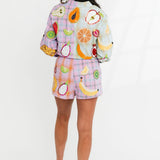 Colorblock Plaid Fruit Button Up Collar Long Sleeve Top | Queen Of Sparkles