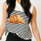 Beige & Black Striped Croissant Knit Vest | Queen Of Sparkles
