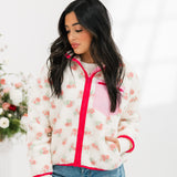 Floral Print Sherpa Jacket | Pink