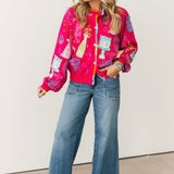 Hot Pink Birthday Icon Rainbow Trim Button Up Cardigan | Queen Of Sparkles