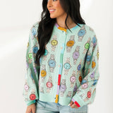 Aqua Colorblock Trim Multi Watch Button Up Cardigan | Queen Of Sparkles