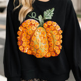 Black & Orange Flower Sequin Pumpkin Sweatshirt | Queen Of Sparkles