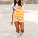 Tailgate Time Short Overalls | Orange Checker