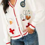 White Medical Instrument Button Up Cardigan | Queen Of Sparkles
