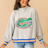 Licensed Florida Grey Gingham Mascot Mock Neck Sweatshirt | Queen Of Sparkles