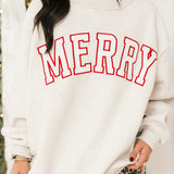 Merry Embroidered Mock Neck Sweatshirt | Gray