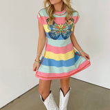 Pastel Stripe Butterfly Knit Dress