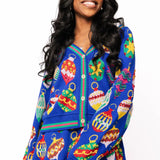 Royal Blue Multi Jeweled Ornament Button Up Cardigan | Queen Of Sparkles