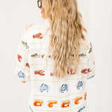 White Striped Seafood Gauze Button Up Top | Queen Of Sparkles