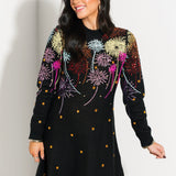 Black Multi Rainbow Firework Jeweled Sweater Dress | Queen Of Sparkles