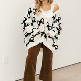 Ribbon Pullover Cardigan | Ivory/Black