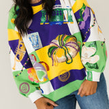 Checkered Mardi Gras Icon Sweatshirt | Queen Of Sparkles