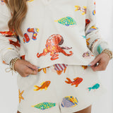 Neutral Multi Under The Sea Creature Hoody Sweatshirt | Queen Of Sparkles