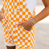 Tailgate Time Short Overalls | Orange Checker