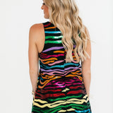 Black Rainbow Tiger Denim V Dress