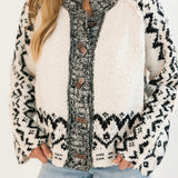 Printed Sweater Cardi | Oatmeal Black