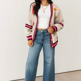 Stripe Trim Multi Icon Button Up Cardigan | Queen Of Sparkles