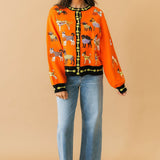 Orange Halloween Dogs Button Up Cardigan | Queen Of Sparkles