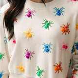 Ivory Multi Beaded Spider Sweatshirt | Queen Of Sparkles