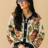 Navy Trim Turkey, Leaf & Acorn Button Up Cardigan | Queen Of Sparkles