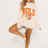 Licensed Tennessee Beige Stripe Vintage Team Sweater | Queen Of Sparkles