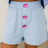 Dusty Blue Henley Jewel Button Short | Queen Of Sparkles