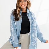 Airbrushed Blossom Denim Shirt | Sky Blue Indigo