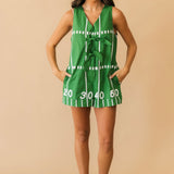 Green Cotton Football Field Tie Cotton Romper | Queen Of Sparkles