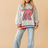 Licensed Ole Miss Grey Gingham Mascot Mock Neck Sweatshirt | Queen Of Sparkles