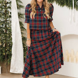 Merry Meadow Midi Skirt | Navy Plaid
