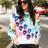 White Rainbow Skulls Sweatshirt | Queen Of Sparkles