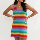 Rainbow Tie Dye Stripe Rhinestone Tank Dress | Queen Of Sparkles