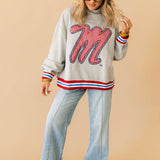 Licensed Ole Miss Grey Gingham Mascot Mock Neck Sweatshirt | Queen Of Sparkles