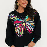 Black Oversized Multi Butterfly Sweatshirt | Queen Of Sparkles