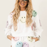 Licensed White Scattered Multi Smiley Short | Queen Of Sparkles