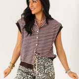 Piper Stripe Cardi Vest | Dark Wine