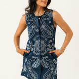 Denim Sequin Paisley Button Up Tank Dress | Queen Of Sparkles