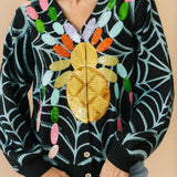 Black Multi Spider On Web Button Up Cardigan | Queen Of Sparkles