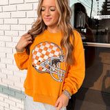 Licensed Orange Tenn Checkered Helmet Sweatshirt | Queen Of Sparkles