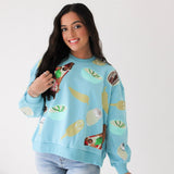 Scattered Pizza Icon Aqua Sweatshirt | Queen Of Sparkles