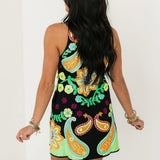 Black & Neon Paisley Print V Neck Tank Dress | Queen Of Sparkles
