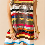 Multi Striped QOS Card Logo Knit Tank Dress | Queen Of Sparkles