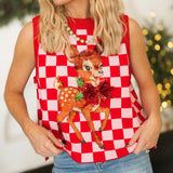 Red & Pink Checkered Reindeer Knit Vest | Queen Of Sparkles