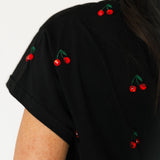 Black Mini Jeweled Cherry Tee | Queen Of Sparkles