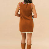 Brown Rainbow Rhinestone Trim Pocket Knit Tank Dress | Queen Of Sparkles
